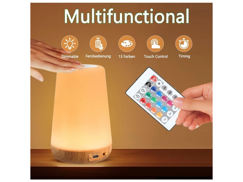  Lot de 2 lampe de chevet avec minuterie led bedside lamps avec 13 couleurs 3 modes lampe de bureau led rechargeable par usb avec  - Conforama C