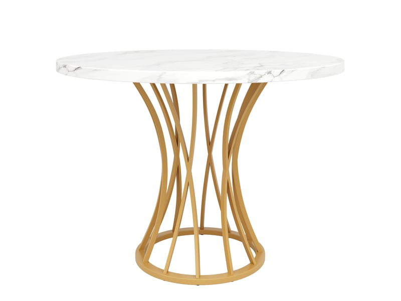  Table à manger ronde ø 80 cm, blanc effet marbre et doré Fay Lum - Conforama E