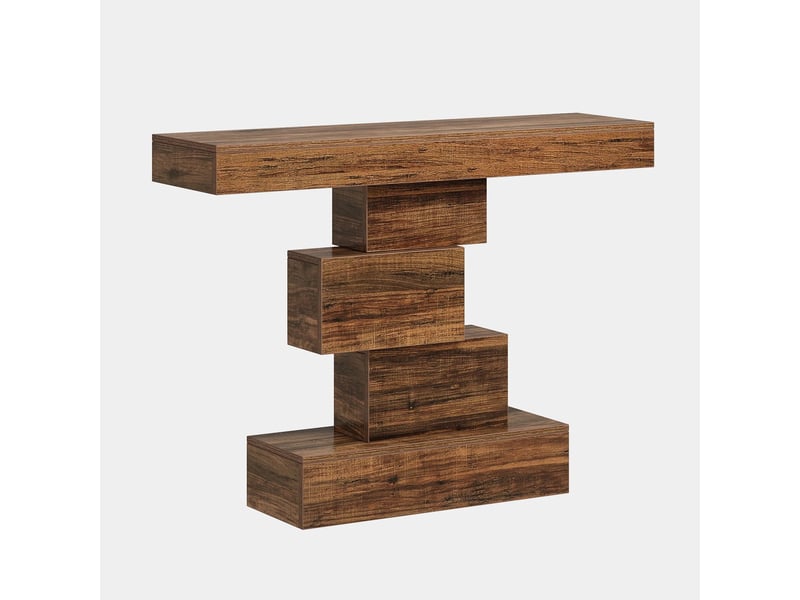  Console géométrique moderne avec base à étages pour entrée salon et chambre en bois brun foncé 108 × 30 × 80 cm  - Conforama A