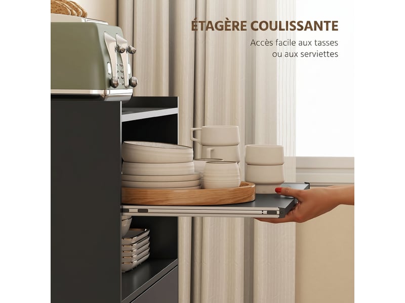  Chariot de cuisine sur roulettes, desserte micro-onde à roulettes avec placard tiroir étagères, noir, 59 x 40 x 92 cm  - Conforama E