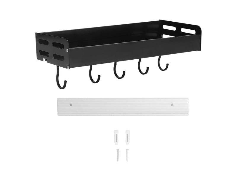  Étagère de cuisine murale en aluminium, structure antirouille, étagères murales flottantes avec 5 crochets pour cuisine, noir, 30 cm de long  - Conforama A