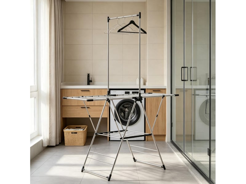  Séchoir à linge pliable en acier inoxydable 201, ailes réglables 5 niveaux et 4 supports chaussures, charge 25 kg  - Conforama E