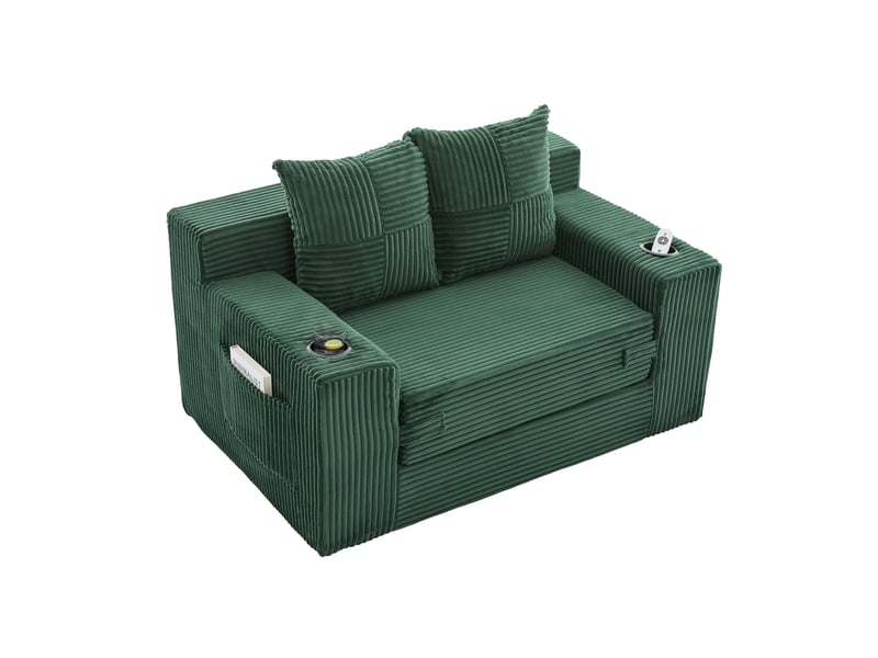  Canapé-lit 2 places 133x87x64 cm avec 2 coussins vert émeraude sans matelas  - Conforama A
