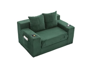 Canapé-lit 2 places 133x87x64 cm avec 2 coussins vert émeraude sans matelas
