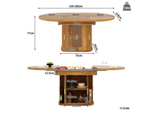 118-158 noyer table à manger extensible avec rangement, design moderne, structure fonctionnelle pour cuisine et salle à manger