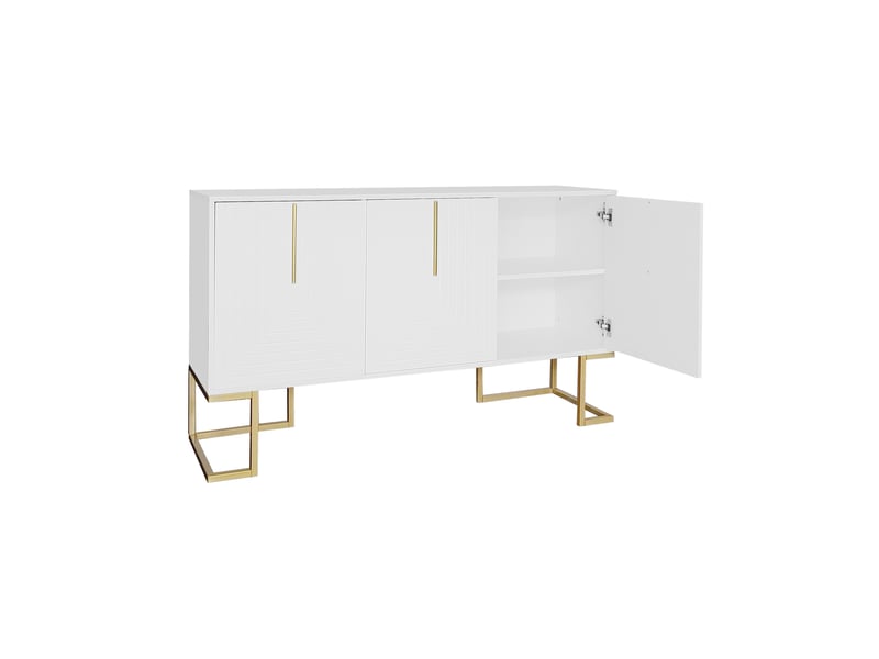 Buffet 3 portes 138 x 40 x 80,5 cm, étagères réglables, façades rainurées, poignées métal, blanc Jamama eleni - Conforama A