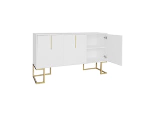 Buffet 3 portes 138 x 40 x 80,5 cm, étagères réglables, façades rainurées, poignées métal, blanc