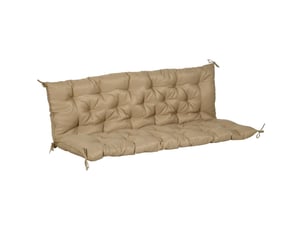 Coussin de banc 3 places 150x98x8 cm – kaki – dossier intégré, mousse épaisse et 6 liens de fixation