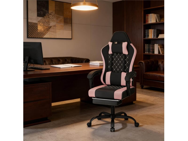  Fauteuil gaming ergonomique 70 x 70 x 127 cm – noir et rose – massage usb, repose-pieds et dossier inclinable  - Conforama B
