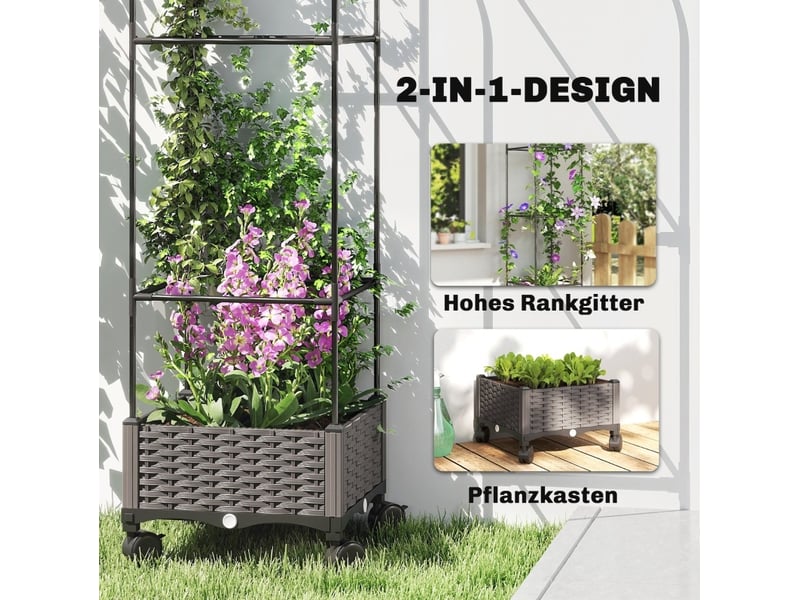  Jardinière mobile avec treillis 40x40x185 cm – noire – réservoir d’eau, drainage et roulettes freinées  - Conforama D