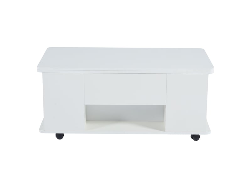  Table basse relevable 4-en-1 avec 4 tabourets intégrés, tiroirs, rangements et fonction table à manger  - Conforama D