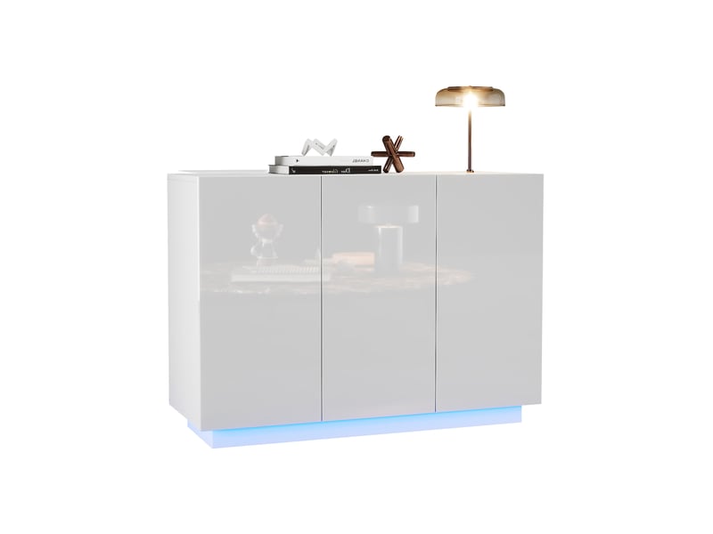  Buffet blanc laqué 120 cm meuble de rangement avec led 3 portes  - Conforama E