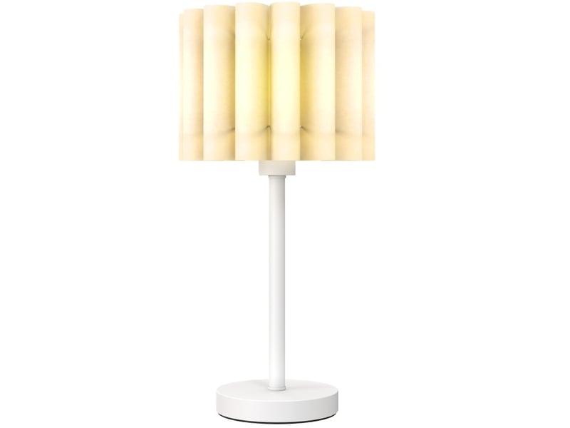  Lampe de table 25x25x48,5 cm e27 avec abat-jour ondulé et interrupteur à bouton blanc  - Conforama A
