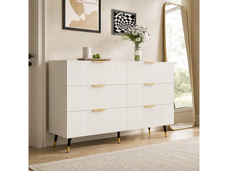  Buffet à 6 tiroirs – design moderne blanc et doré – 120 x 40 x 77 cm  - Conforama B