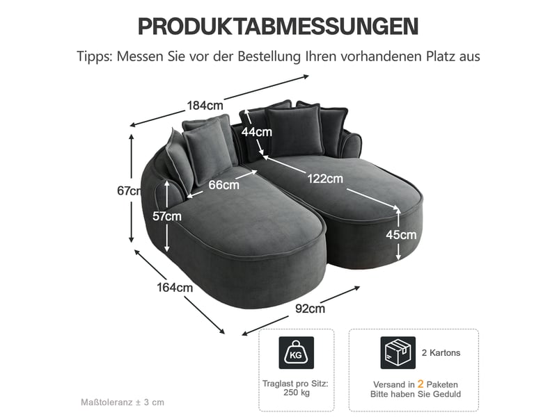  Canapé modulable convertible 2 places en chenille gris, sans cadre, avec coussins  - Conforama E