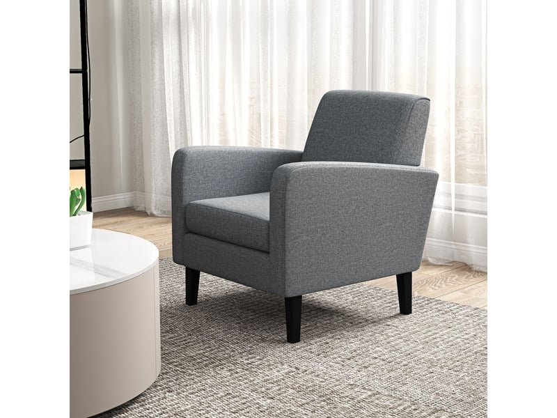  Fauteuil relax, fauteuil de salon — 66 x 72 x 74 cm, en lin, gris clair, pieds bois  - Conforama W