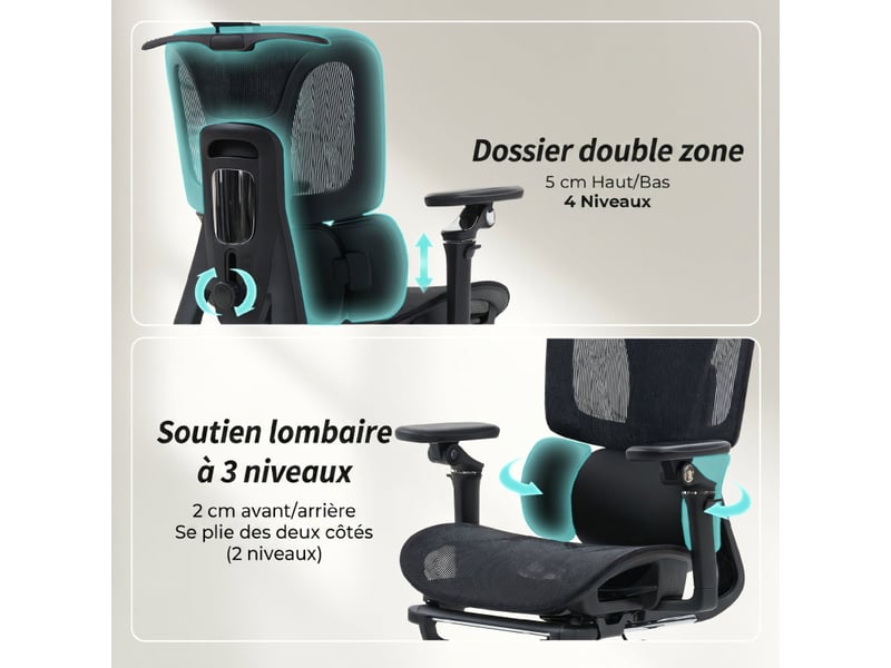  Belrae chaise de bureau ergonomique inclinable réglable noir  - Conforama E