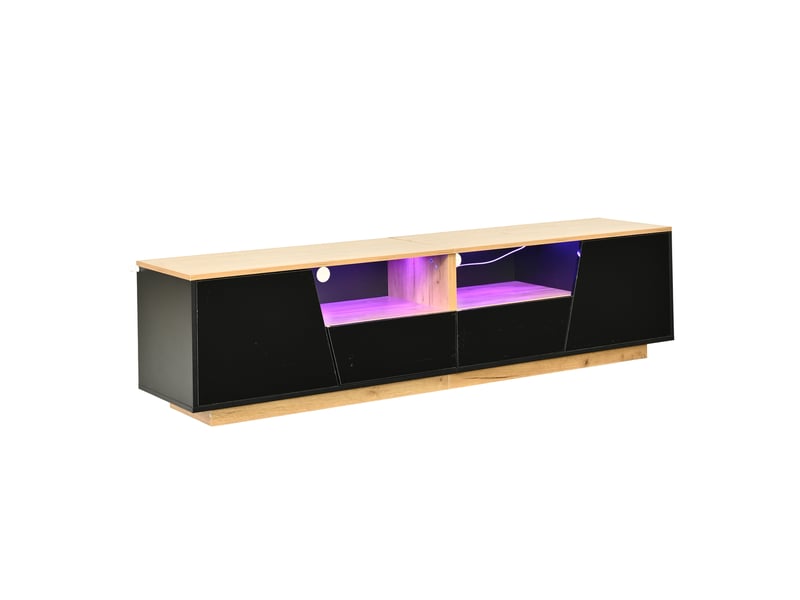  Meuble tv led 2 portes 2 tiroirs noir et coloris bois 180 x 40 x 46 cm N625P324787788S - Conforama A