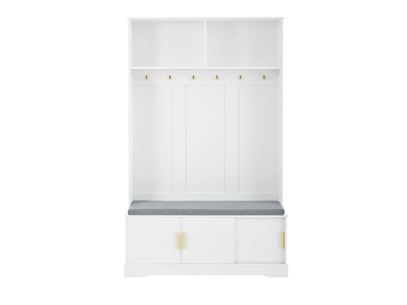  Vestiaire d’entrée blanc 120 × 40 × 191 cm, banc à chaussures, 6 patères triples  - Conforama A