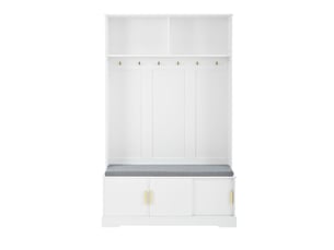 Vestiaire d’entrée blanc 120 × 40 × 191 cm, banc à chaussures, 6 patères triples