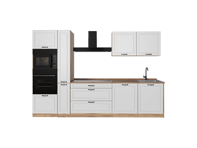  Vicco cuisine, blanc campagnechêne doré, 310cm plan de travail chêne doré  - Conforama A