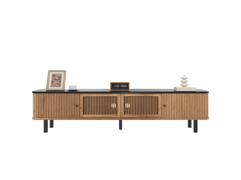 Meuble tv 190x35x45 cm, portes coulissantes, grand rangement, lowboard moderne, meuble multimédia, mdf et pb pour salon - chêne - Conforama A