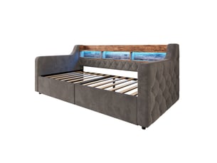 Lit avec rangement 90x190 cm <strong>HAVRYA</strong>  <strong></strong> coloris gris