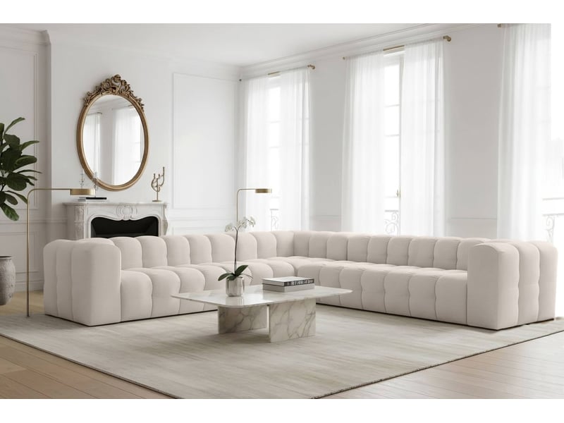  Canapé d'angle réversible miloe 8 places avec accoudoirs en velours - blanc MILOE - Conforama B
