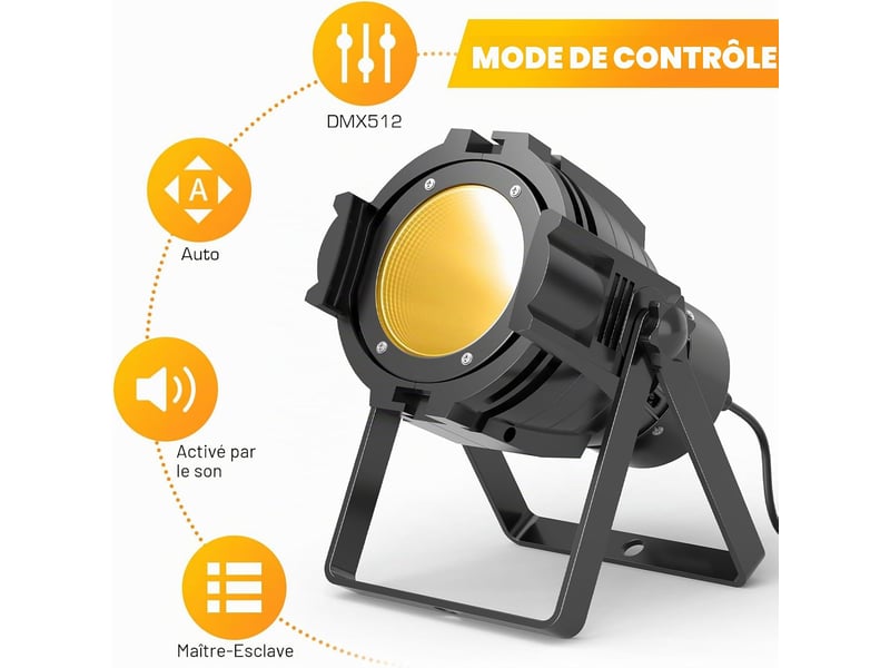  Projecteur led cob 80 w  lumière stroboscopique professionnelle dmx  pour dj, studio, concert, mariage, théâtre  - Conforama D