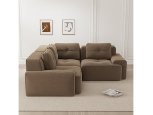 Canapé d'angle fixe 3 places modulable en velours côtelé marron 206 × 206 cm, sans montage pour le salon