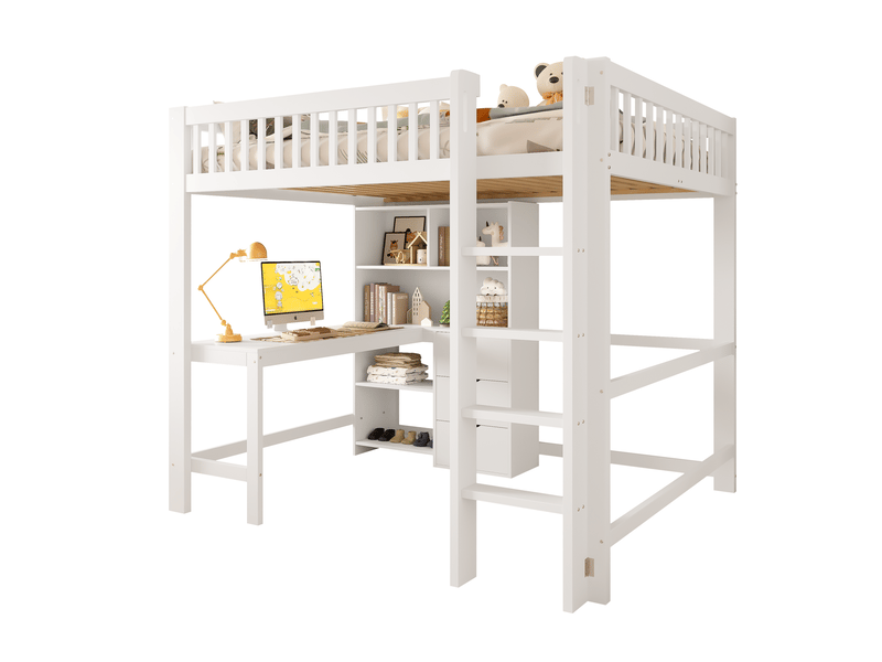  Lit mezzanine enfant 140x200 cm avec bureau, rangements et 3 tiroirs blanc  - Conforama A