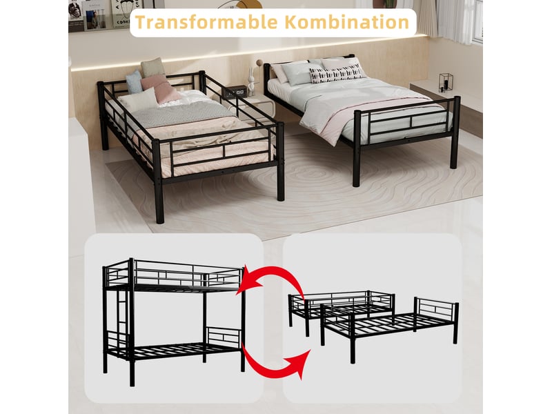  Lit superposé enfant 196,6x97,8x157 cm, convertible en 2 lits, structure métal, échelle antiglisse, noir, sans matelas  - Conforama D
