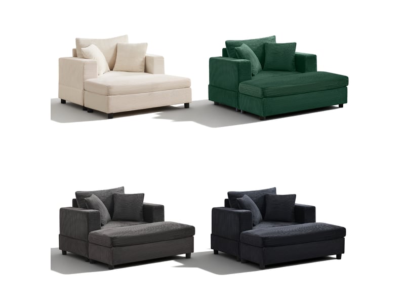  Chaise longue noire avec repose-pieds et rangement, fauteuil lounge moderne avec trois coussins pour salon ou chambre  - Conforama B