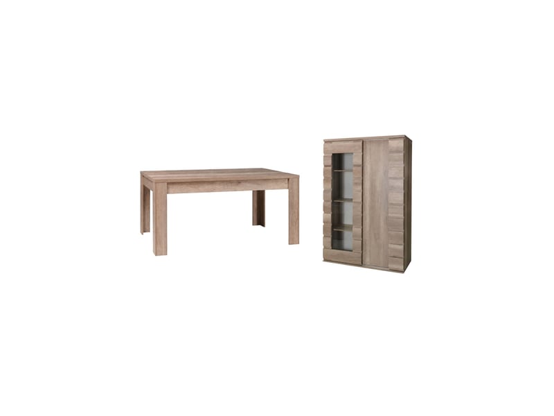  Ensemble romi chêne dab canyon – table 160 cm et vitrine 120 cm à 2 portes coulissantes  - Conforama A