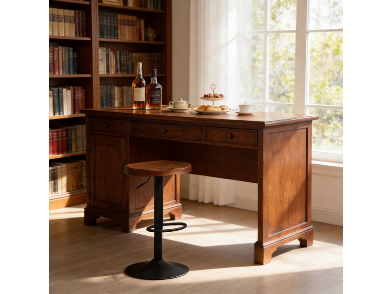  Tabouret de bar pivotant réglable en hauteur - lpospi - assise selle, repose-pieds, bois massif et métal - marron  - Conforama C