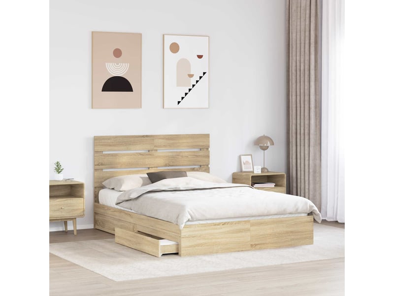  Lit double- lit adulte -  lit de rangement chêne sonoma 140 x 190 cm bois d'ingénierie  - Conforama B