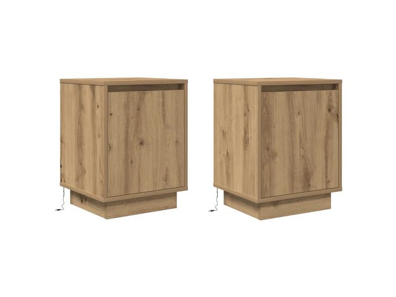  Lot de 2 armoires de chevet avec lumières led rangement 38 x 34 x 50 cm en bois d'ingénierie chêne artisanal 02_0051615  - Conforama A