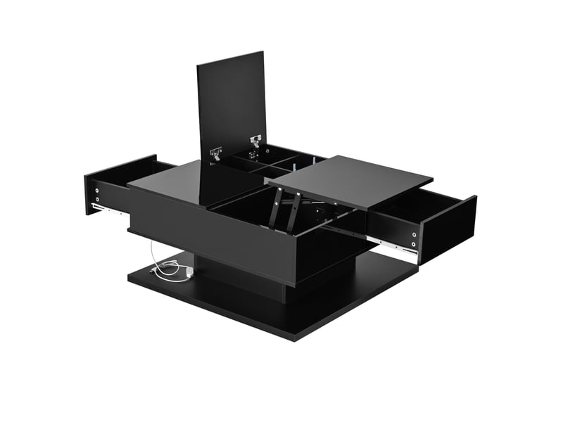Table basse relevable avec led et rangement 72x72x35 cm noire - Conforama E