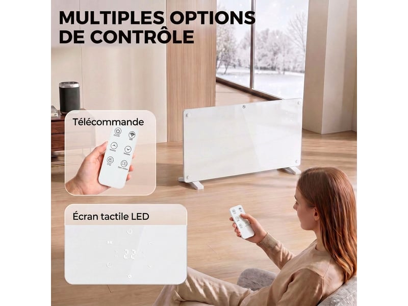  Radiateur électrique connecté wifi 2000 w, chauffage convecteur sur pied ou mural, télécommande, écran led, 15-22m²  - Conforama D
