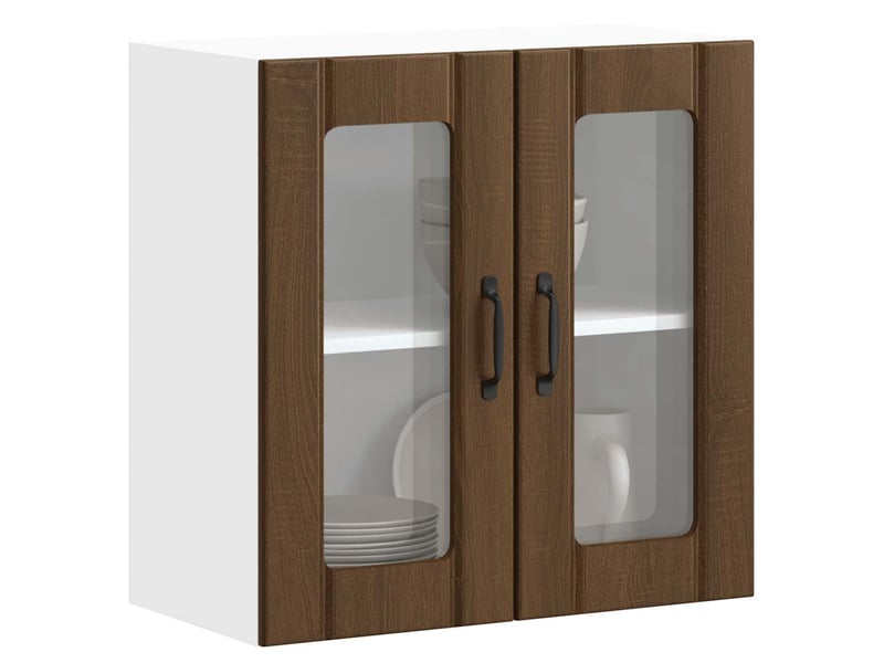  Armoire murale de cuisine et porte en verre lucca chêne marron shl9157  - Conforama B