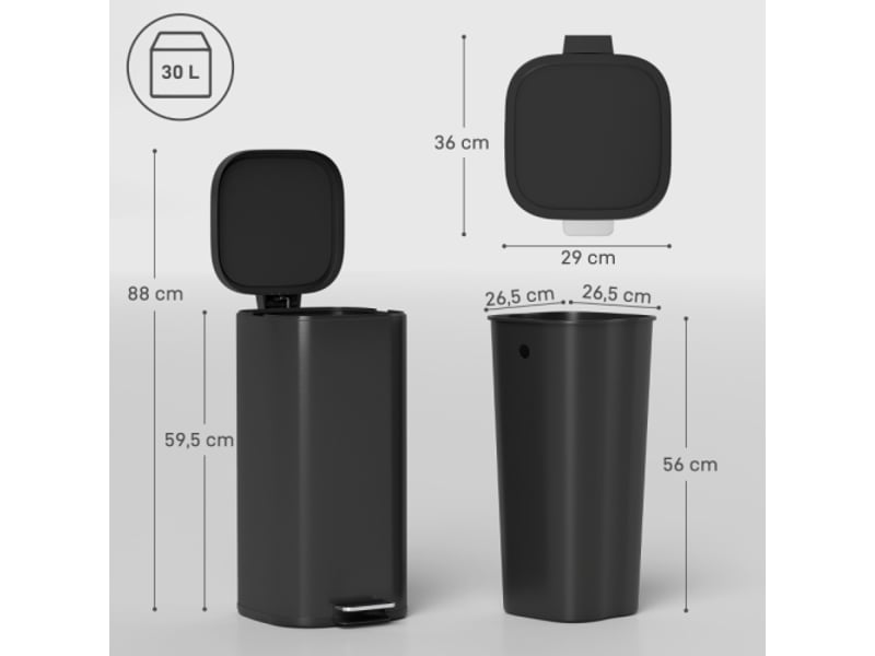  Poubelle cuisine 30 l à pédale, couvercle soft-close, fonction maintien ouvert, maison  - Conforama C