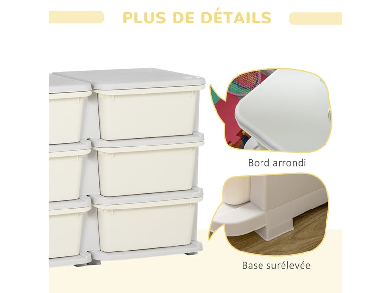  Organisateur de jouets pour enfants à 3 niveaux avec 6 tiroirs, 75x37x56,5cm, boîtes de rangement en plastique, crème  - Conforama W