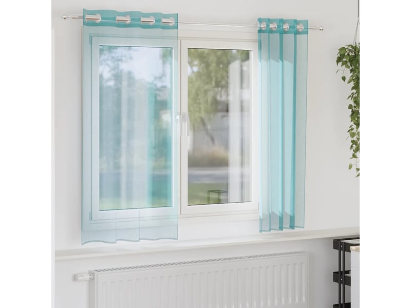  Lot de 2 rideaux en voile, voilages avec œillets turquoise cf44430  - Conforama B