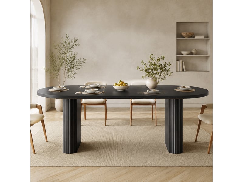  Table à manger ovale extensible 120-160x80x75,5 cm noire en mdf et métal  - Conforama B