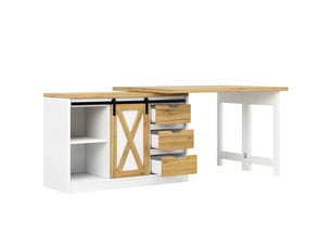 Îlot de cuisine extensible 120-197 x 40 x 72 cm, porte coulissante, 3 tiroirs et porte-bouteilles, blanc, en mdf robuste
