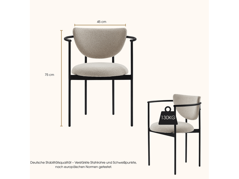  Lot de 2 chaises de salle à manger scandinaves khaki en tissu et métal  - Conforama E