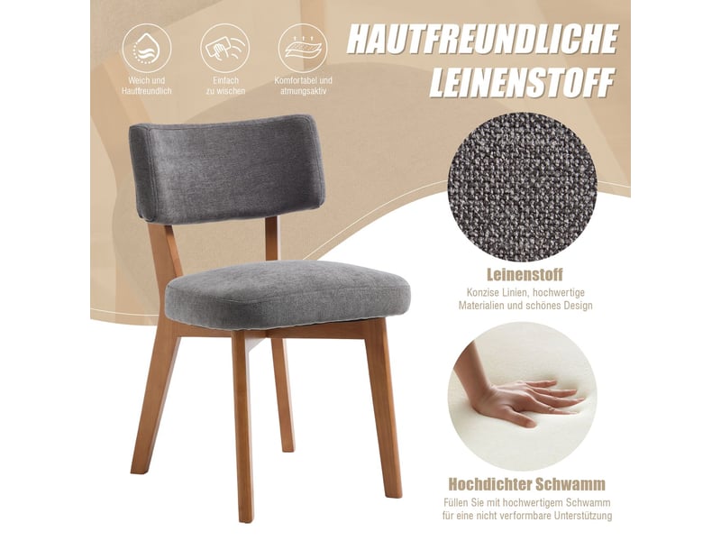 Chaise de salle à manger 2 pièces style mid-century moderne pieds en bois massif assise rembourrée en tissu lin gris - Conforama E
