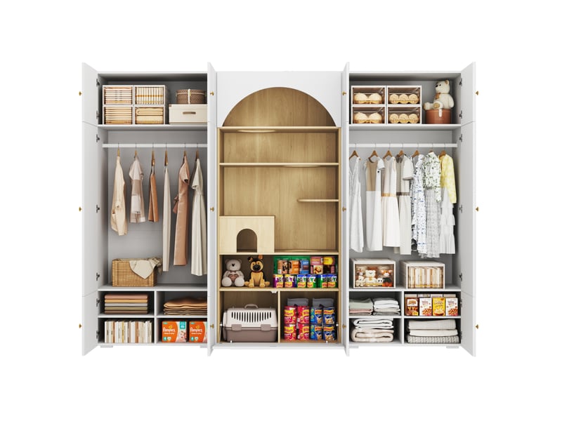  Ensemble dressing modenvie 270 x 50 x 200 cm avec penderie rangement et espace pour félins blanc effet bois  - Conforama A