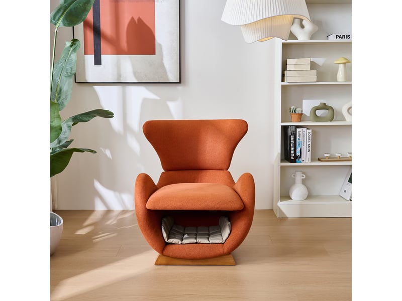 Fauteuil de salon rouge brique avec niche et petit chien, design requin-baleine, tissu anti-griffes, charge 150kg. - Conforama W
