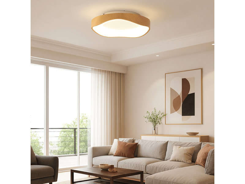 Plafonnier led de plafond en métal effet bois style nordique moderne “arina” – 36w, lumière sélectionnable 3000k4000k6000k, ø40 cm CL020-WD-36W - Conforama D